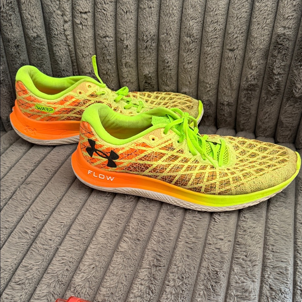 Under Armour Flow Velocity Wind Quirky Lime Blaze Orange Athletic Shoes size 12